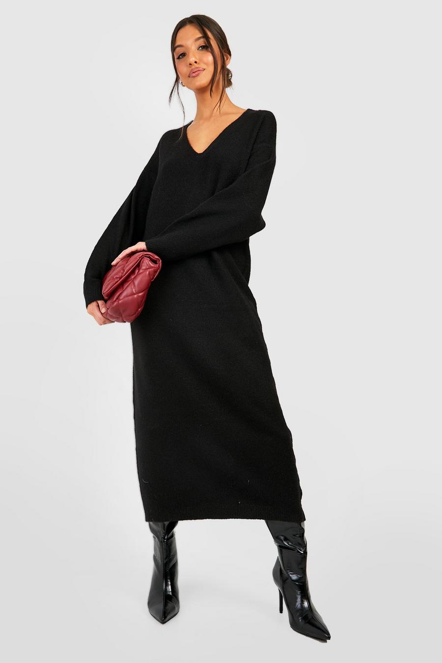 Black Slouchy Soft Knit Maxi Knitted Dress image number 1