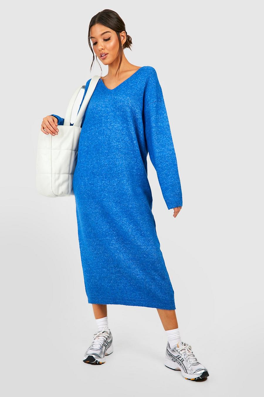 Cobalt blå Slouchy Soft Knit Maxi Knitted Dress