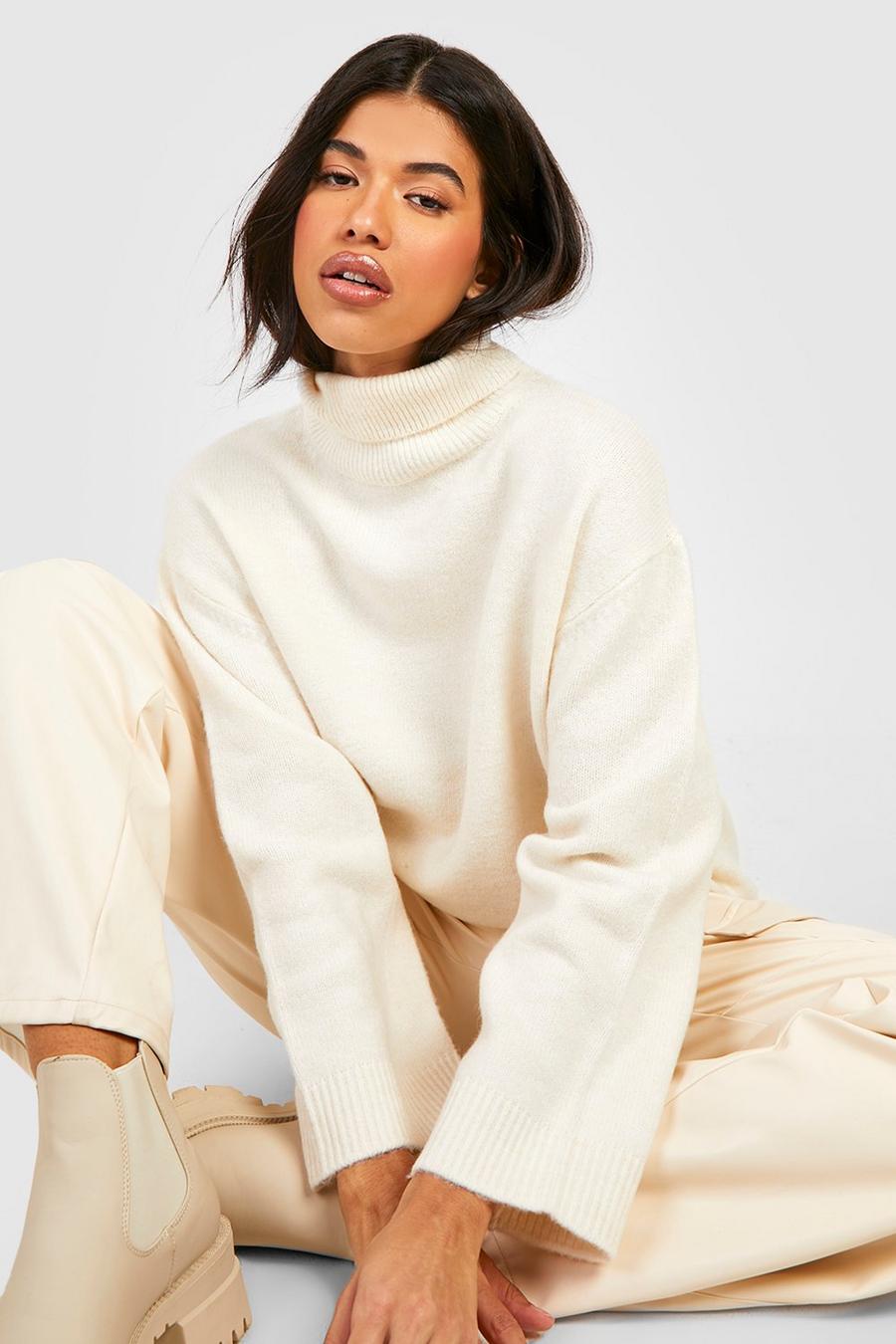 Ecru white Soft Knit Turtleneck Sweater image number 1