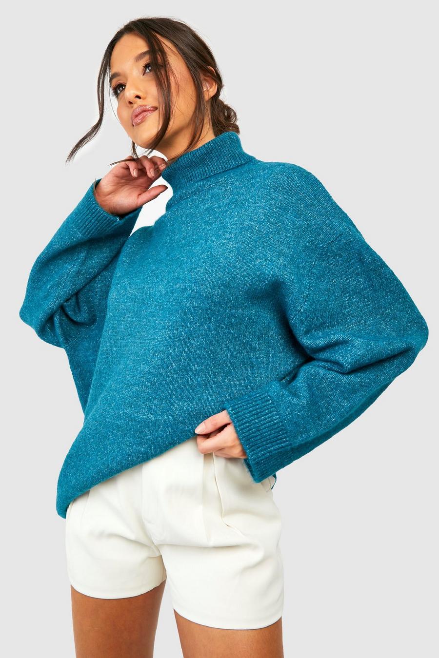 Teal Soft Knit Turtleneck Sweater image number 1