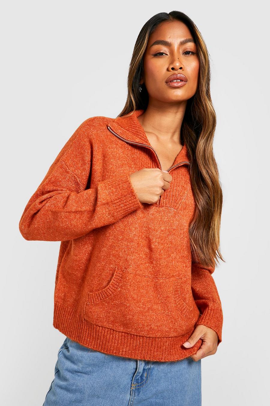 Rust orange Half Zip Collared Polo Sweater image number 1
