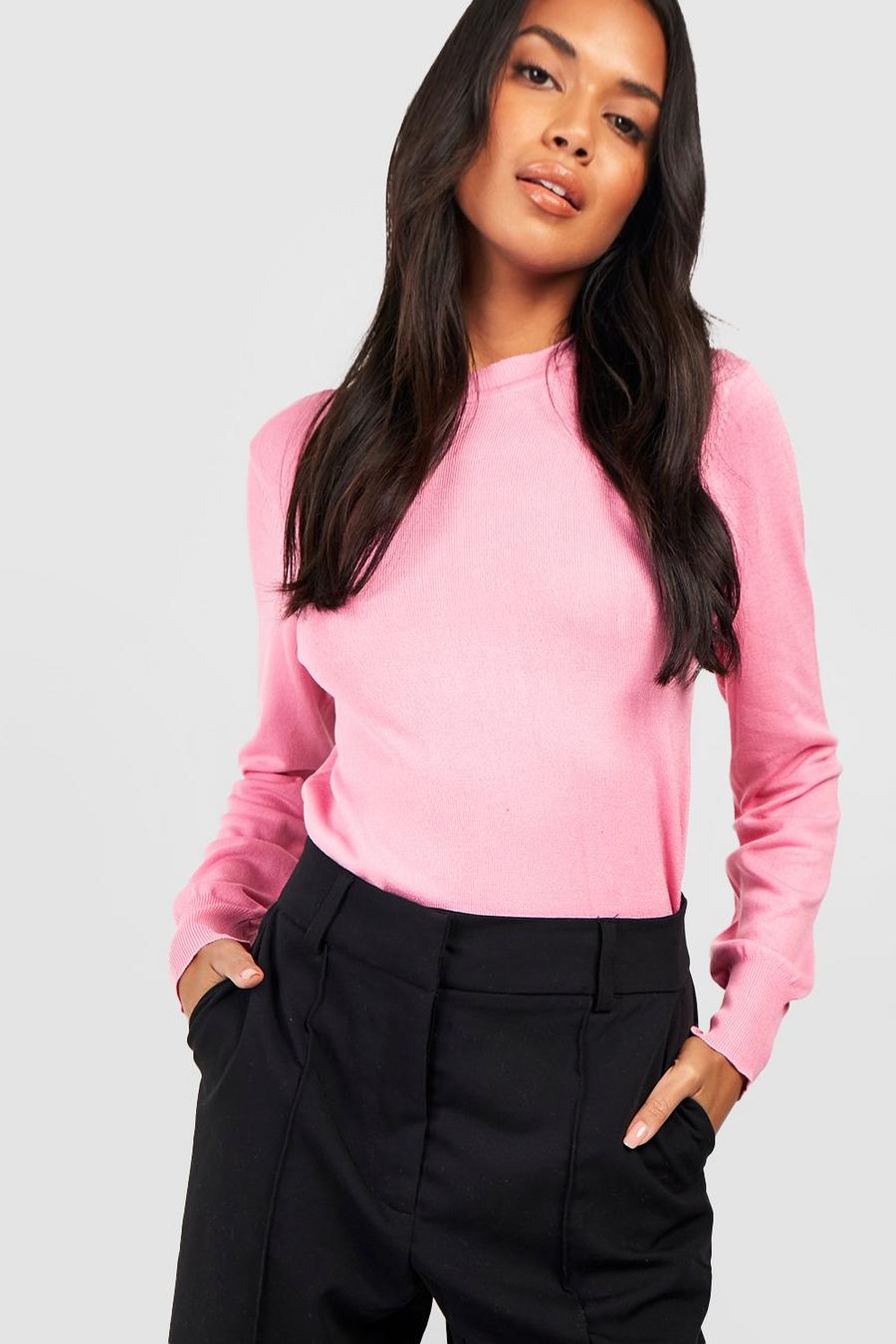Pink Knitted Crew Neck Sweater