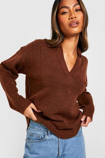 Soft Knit Collared Sweater chocolate