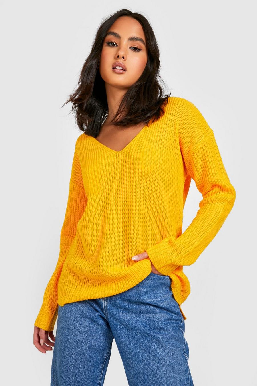 Orange V Neck Sweater image number 1