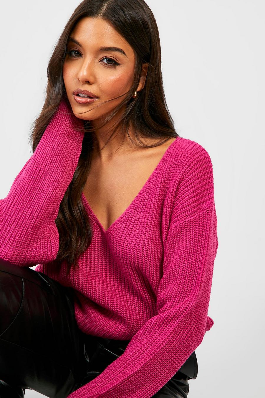 Fuchsia pink V Neck Sweater