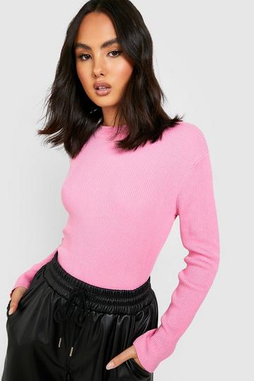 Fine Knit Crew Neck Sweater pink