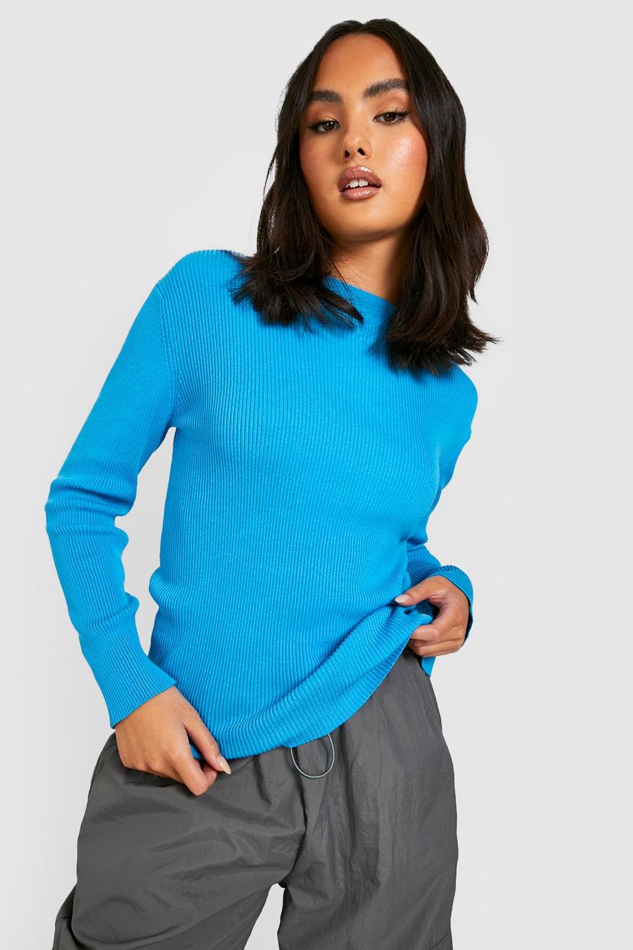 Turquoise Fine Knit Crew Neck Sweater image number 1