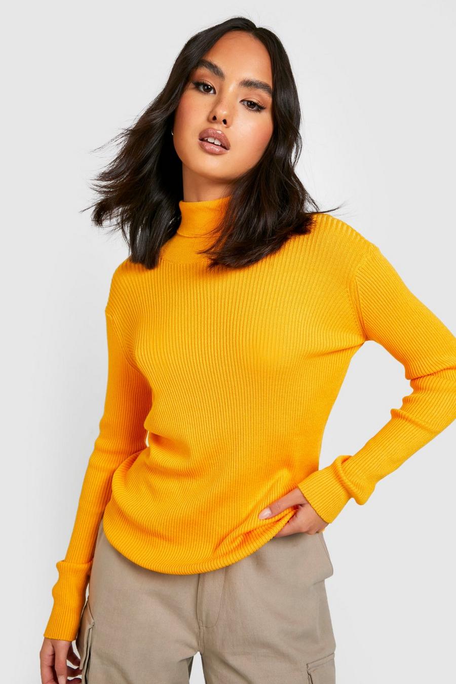 Orange Fine Knit Turtleneck Sweater image number 1