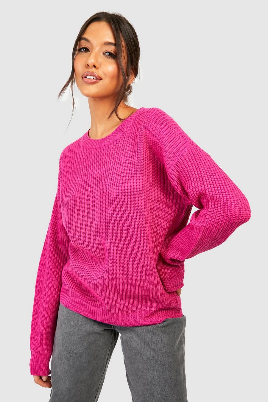 Fuchsia Crew Neck Knitted Jumper image number 1
