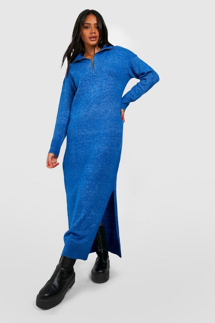 Cobalt Half Zip Polo Collar Knitted Maxi Dress image number 1