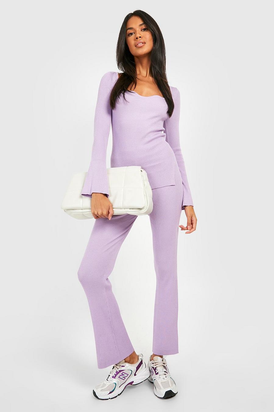 Lilac violet Rib Knitted Relaxed Wide Leg Co-ord