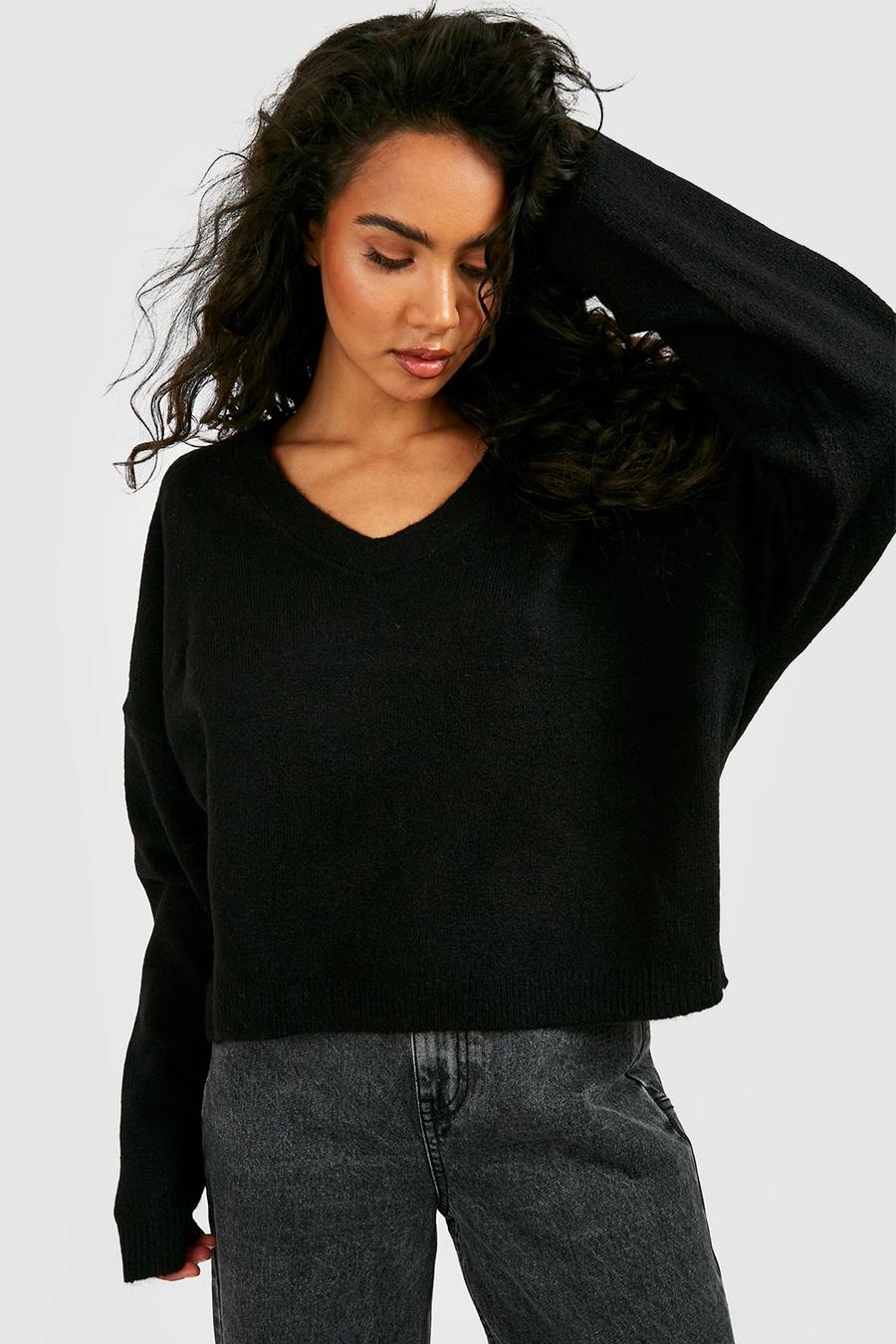 Black Slouchy Soft Knitted Sweater image number 1