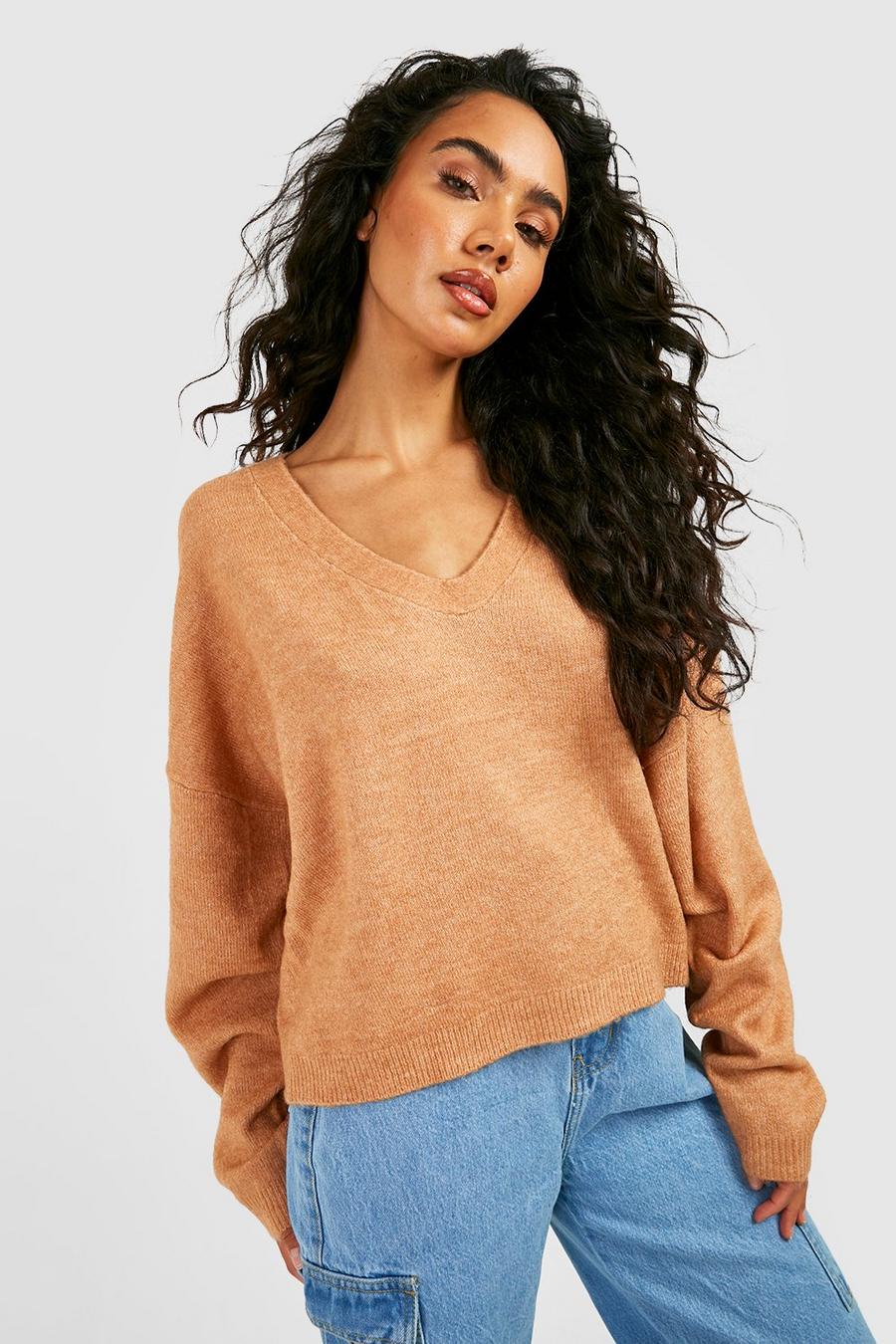 Camel Slouchy Soft Knitted Jumper image number 1