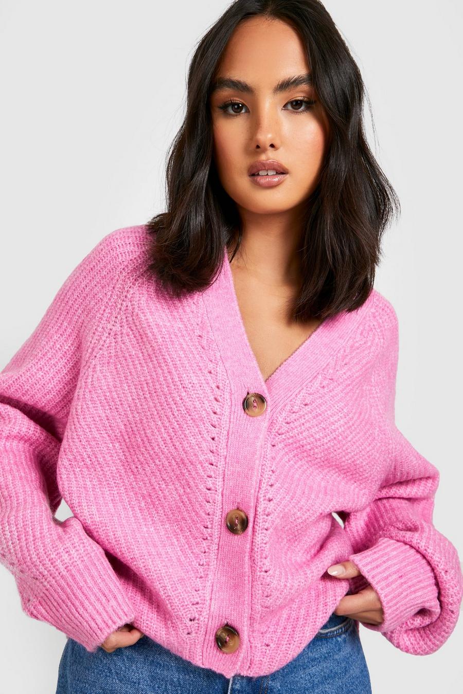 Pink Soft Knit Oversized Cropped Cardigan image number 1