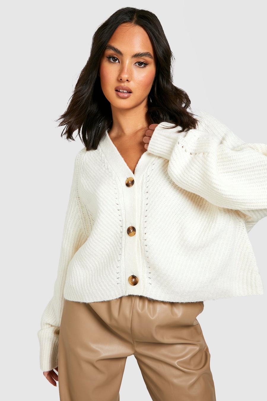 Stone beige Soft Knit Oversized Cropped Cardigan