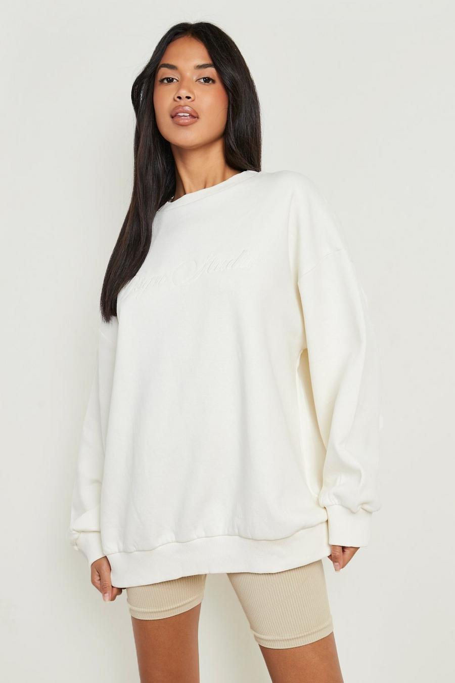 Ecru Tonal Embroidered Oversized Sweater image number 1