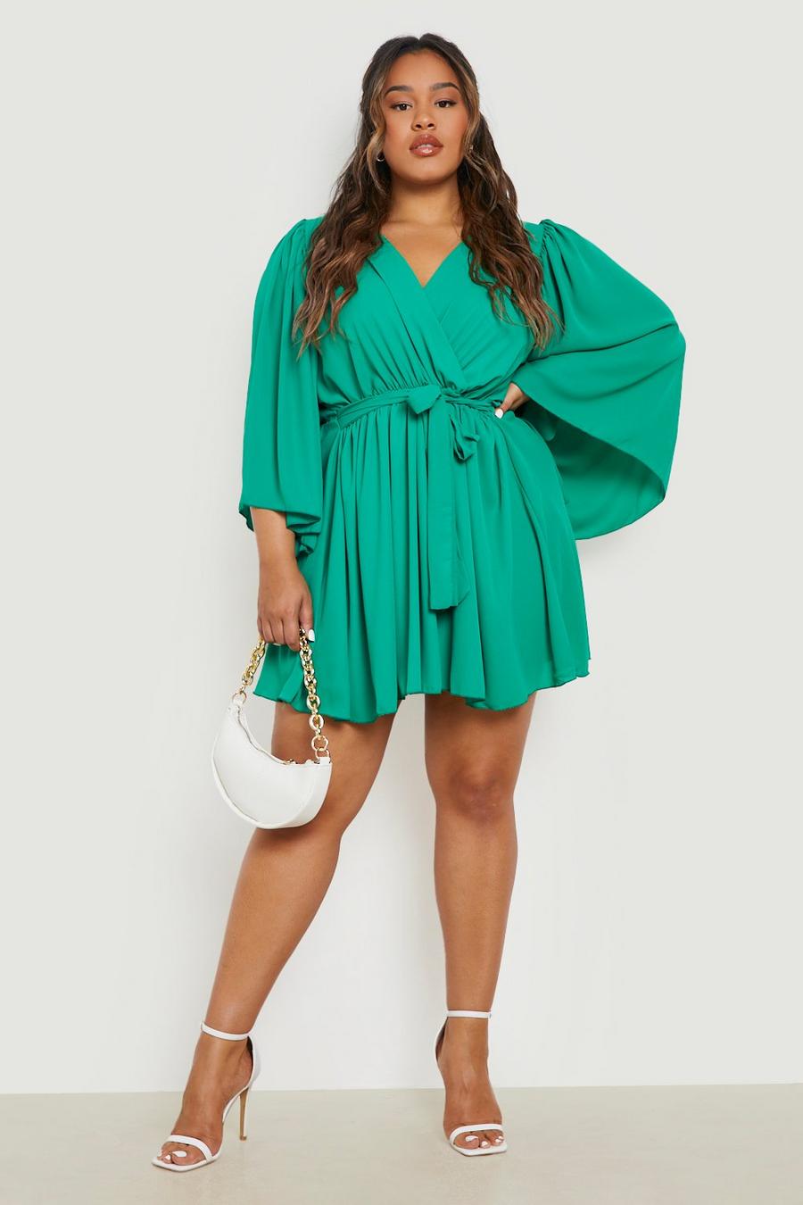 Green Plus Angel Sleeve Wrap Dress image number 1
