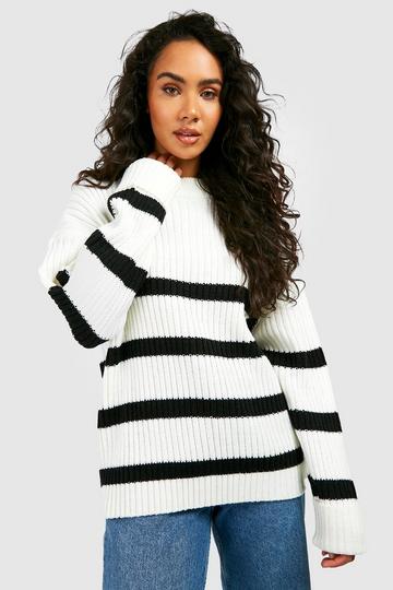 Stripe Boxy Knitted Sweater ivory