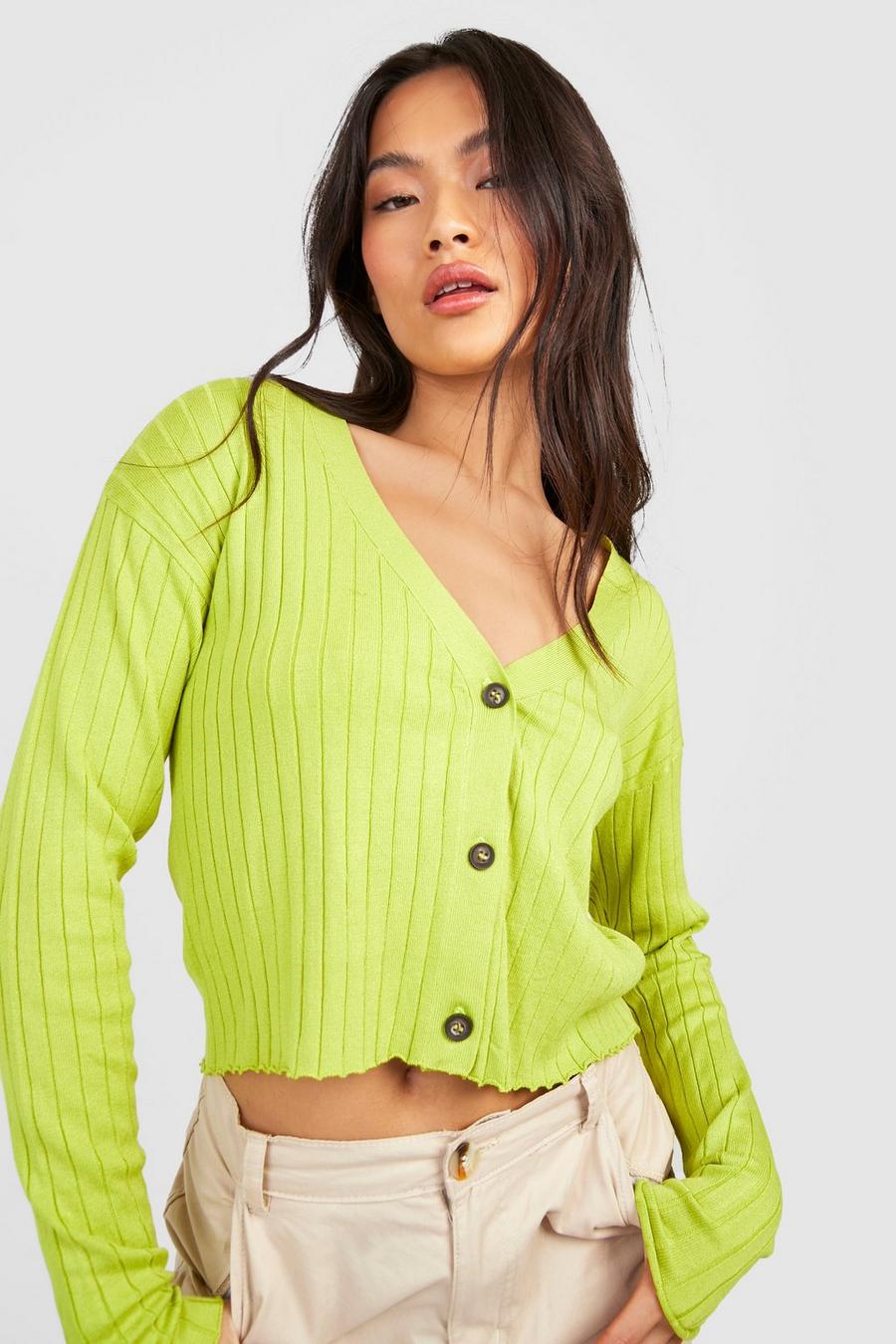 Citrus green Knitted Cardigan With Buttons image number 1