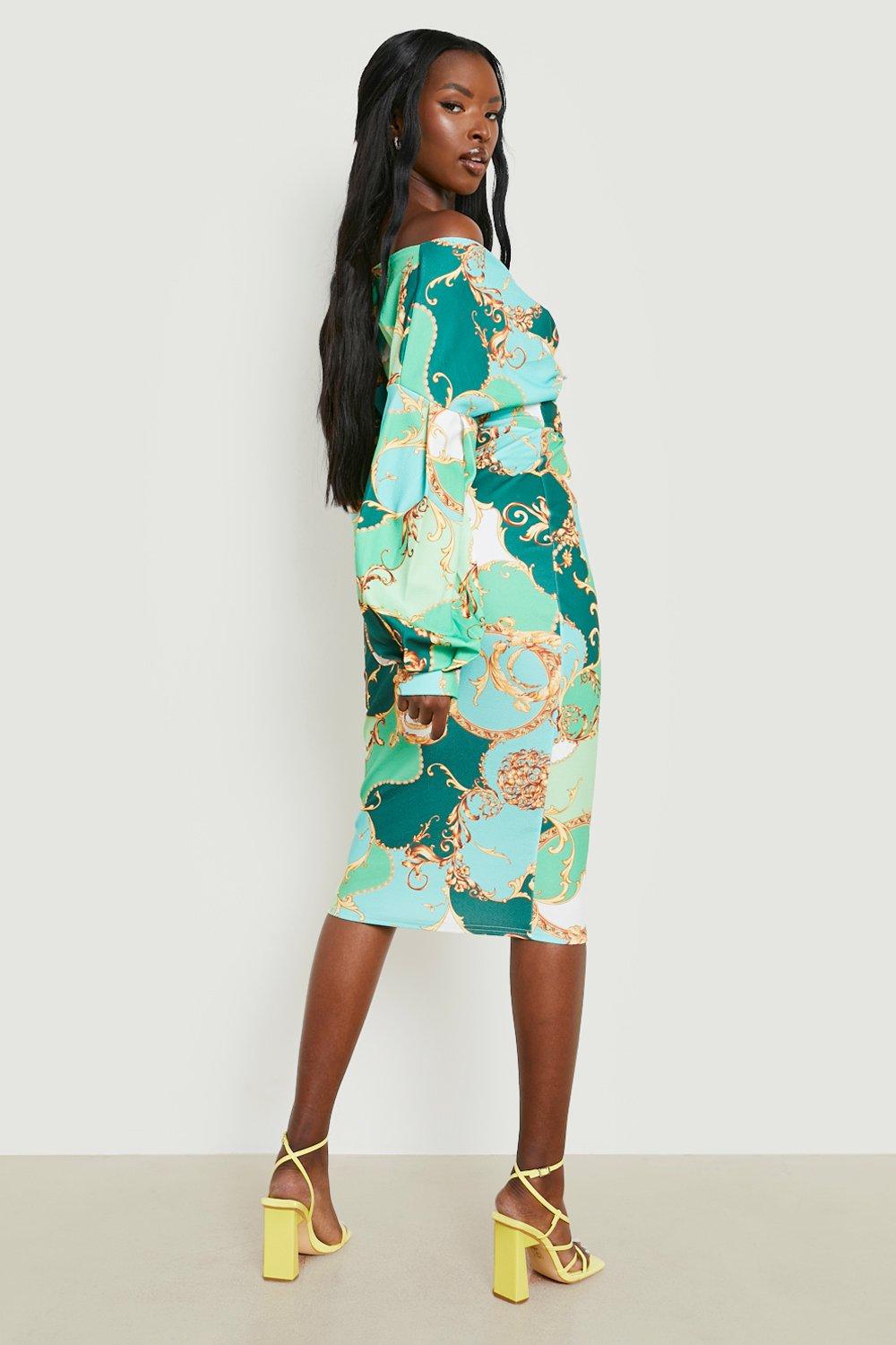 Boohoo chain 2025 print dress