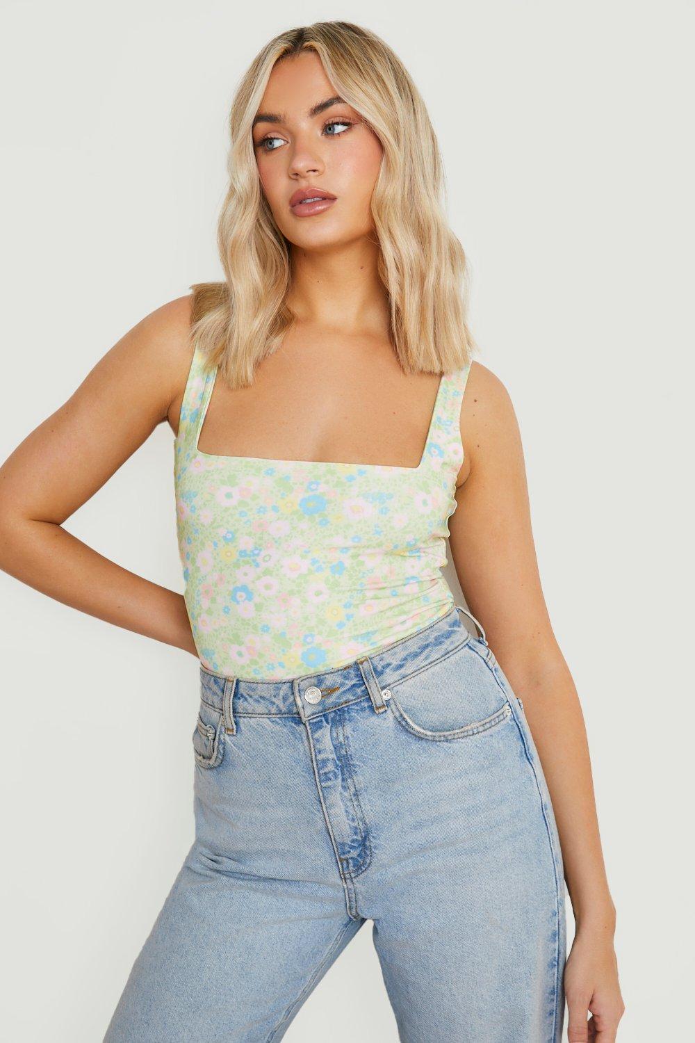 Ditsy Printed Slinky Double Layer Bodysuit