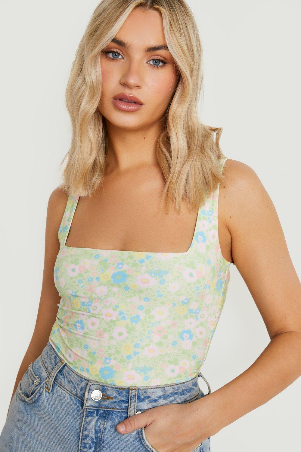 Ditsy Printed Slinky Double Layer Bodysuit