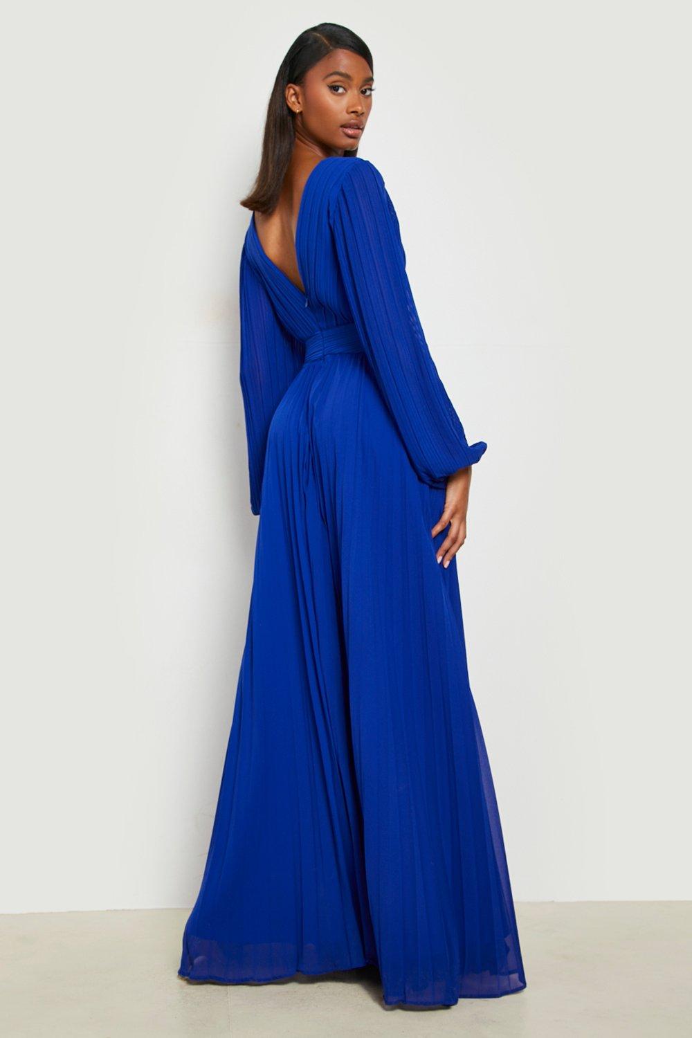 ASOS EDITION ruched gathered waist chiffon maxi dress in bright blue