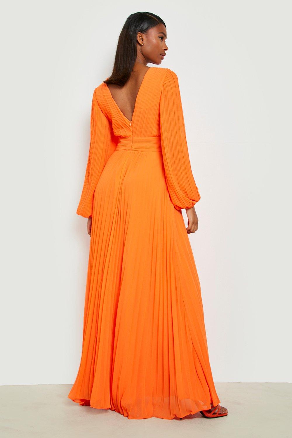 Chiffon pleated plunge maxi hot sale dress