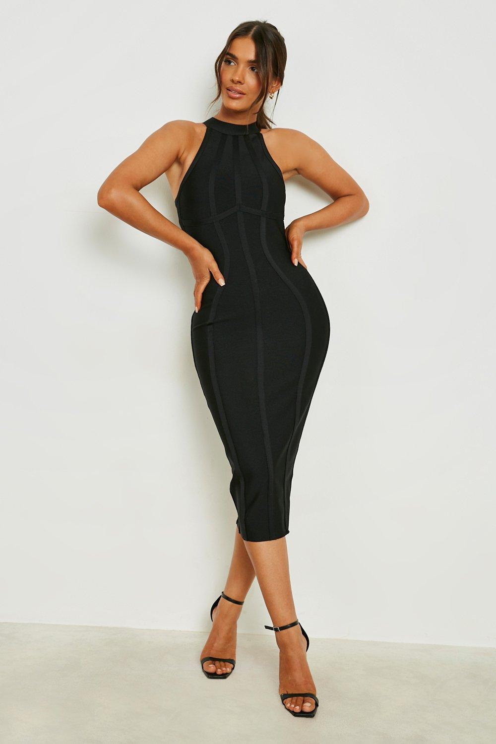 Boohoo high 2025 neck midi dress