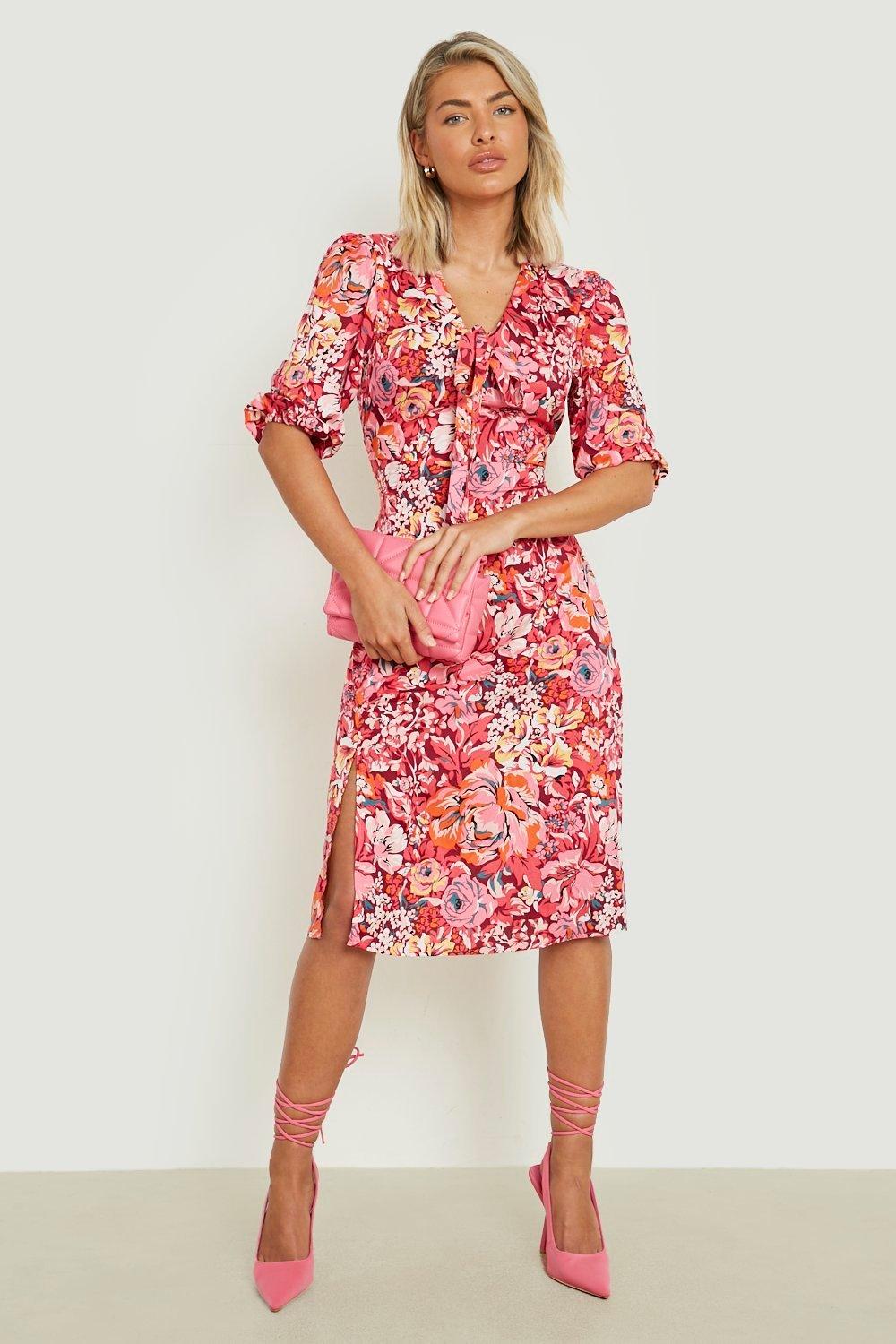 Tie front 2024 dress boohoo