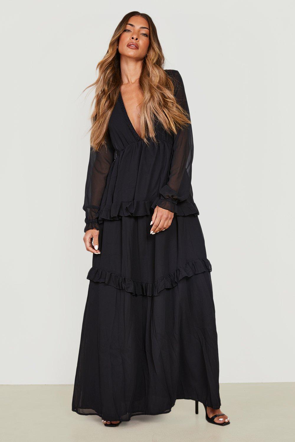 Long layered ruffle outlet dress