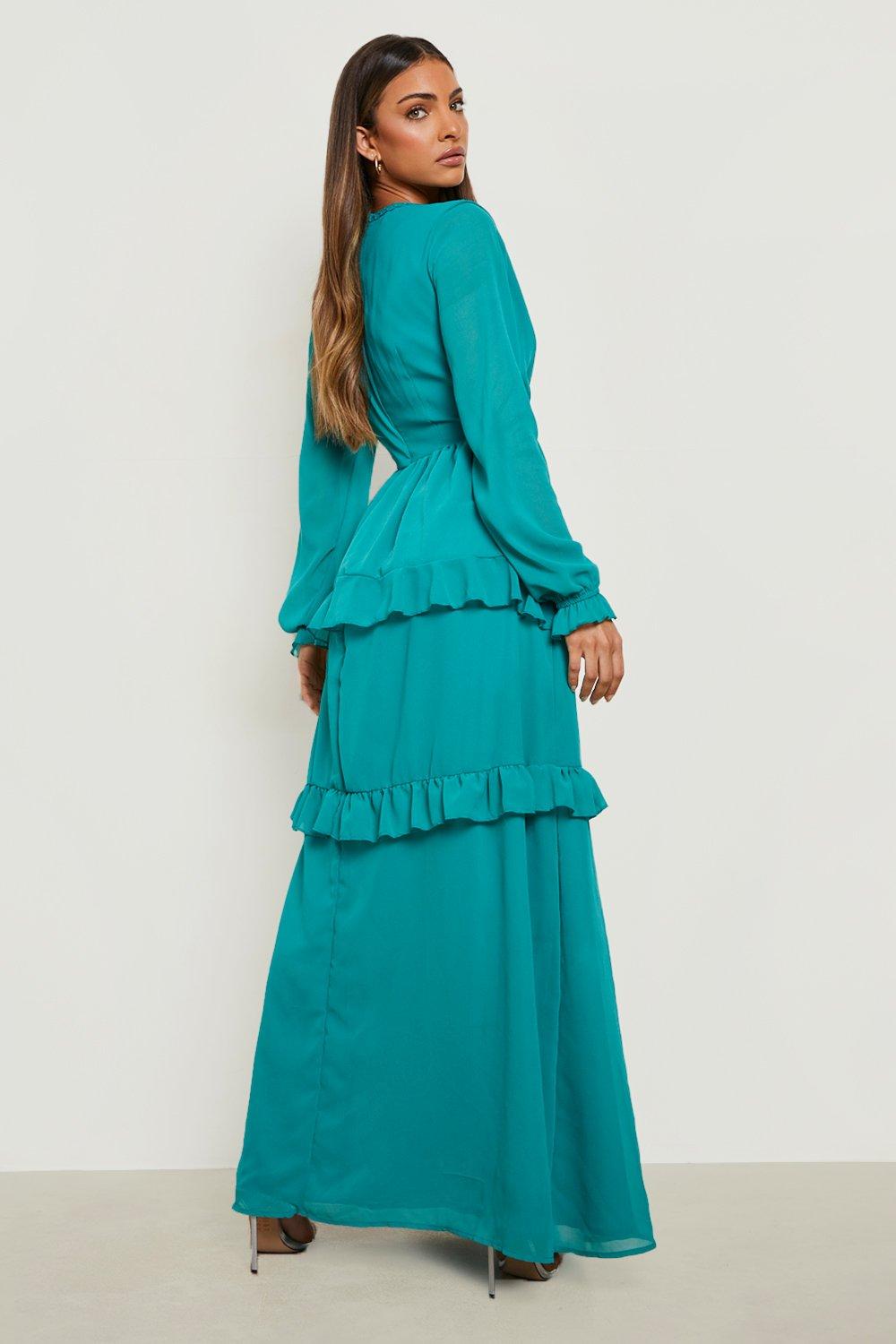 Boohoo long clearance sleeve maxi dress