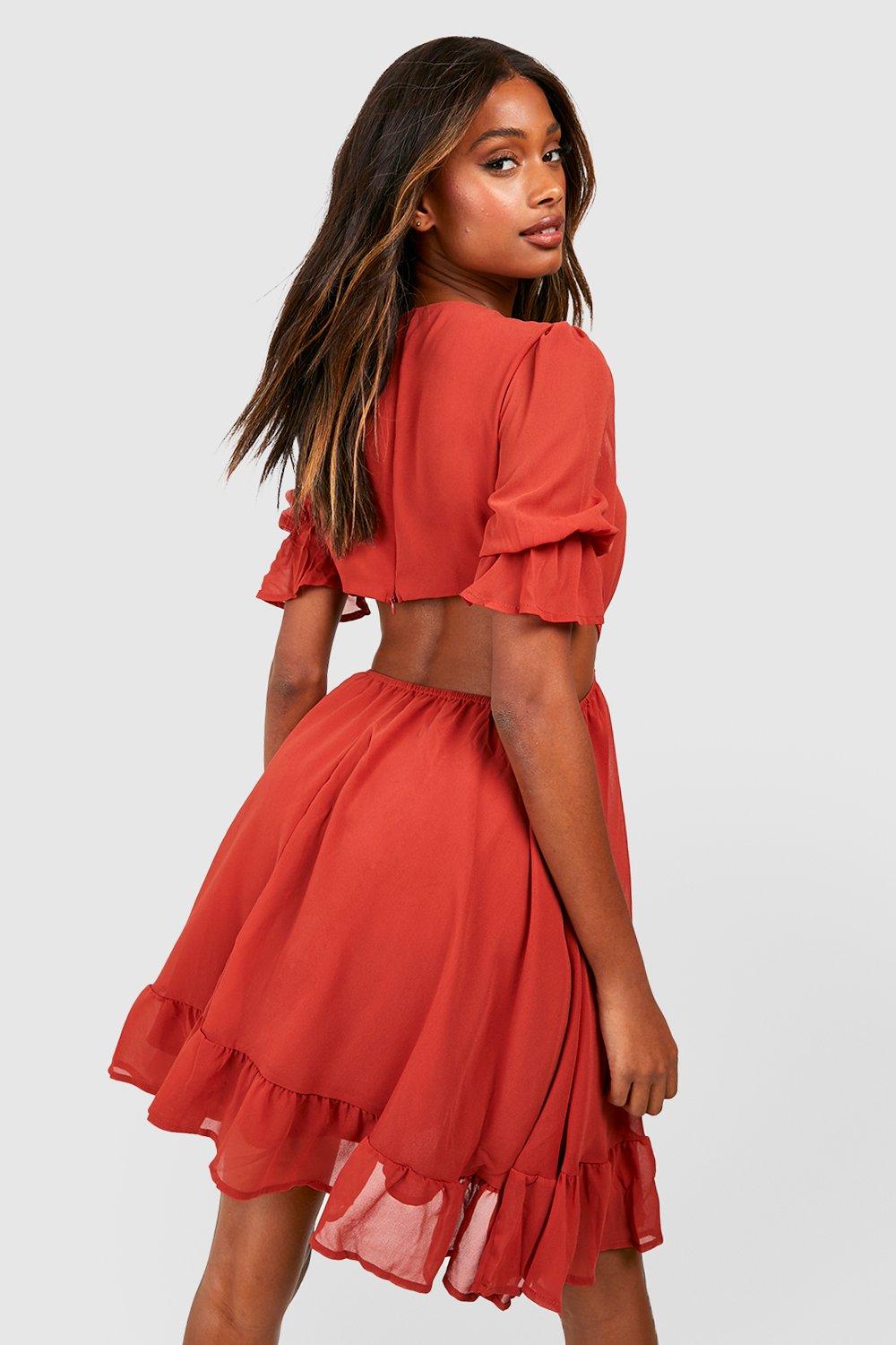 Boohoo ruffle 2025 hem dress