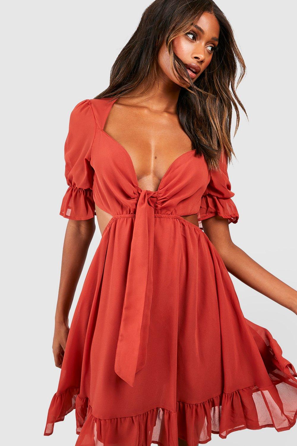 Boohoo ruffle hem store dress