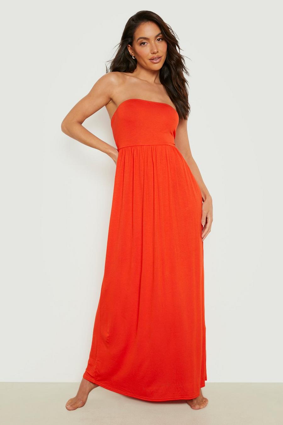 Orange Bandeau Maxi Beach Dress image number 1