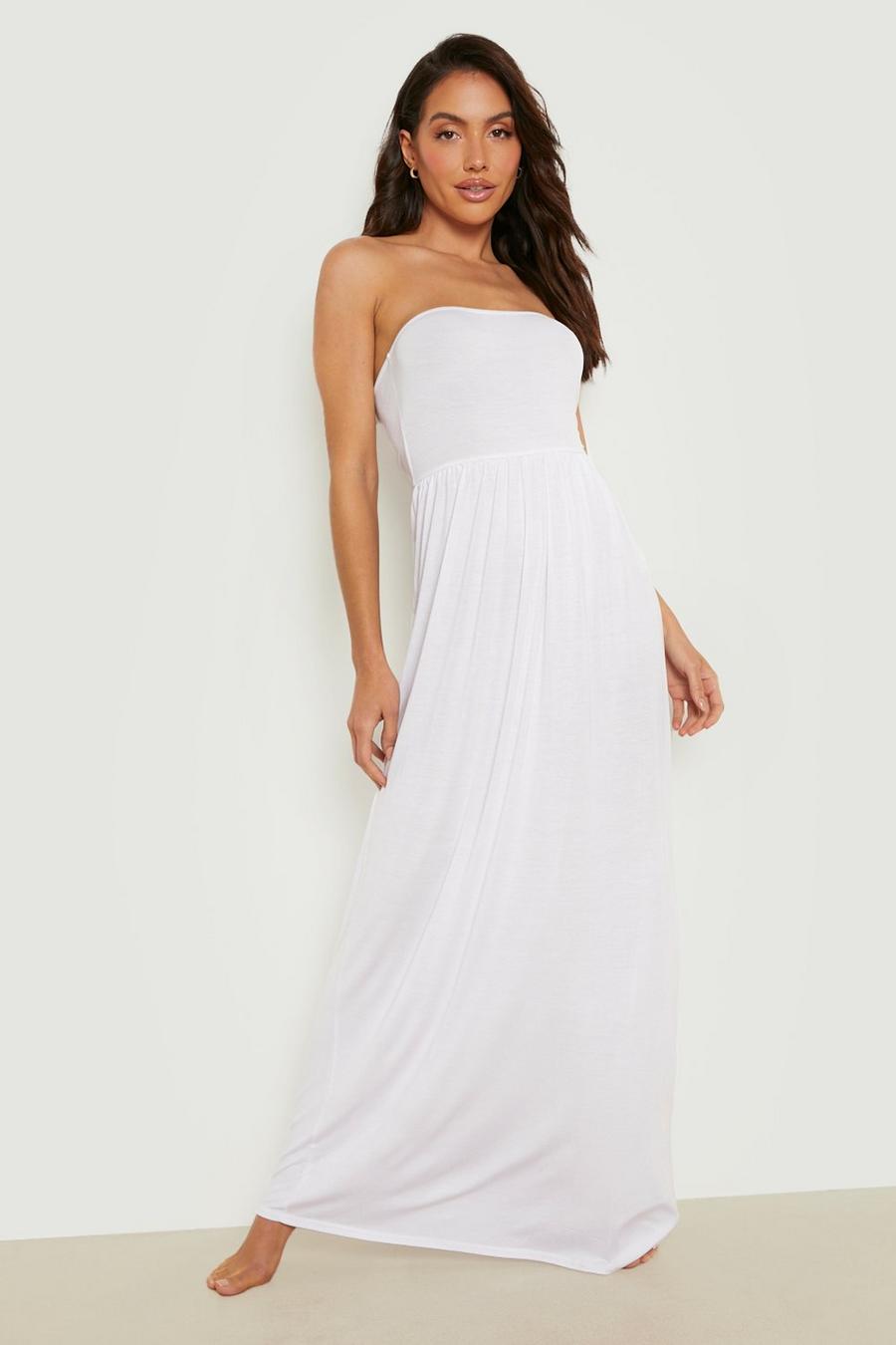 לבן שמלת חוף מקסי בגזרת בנדו image number 1