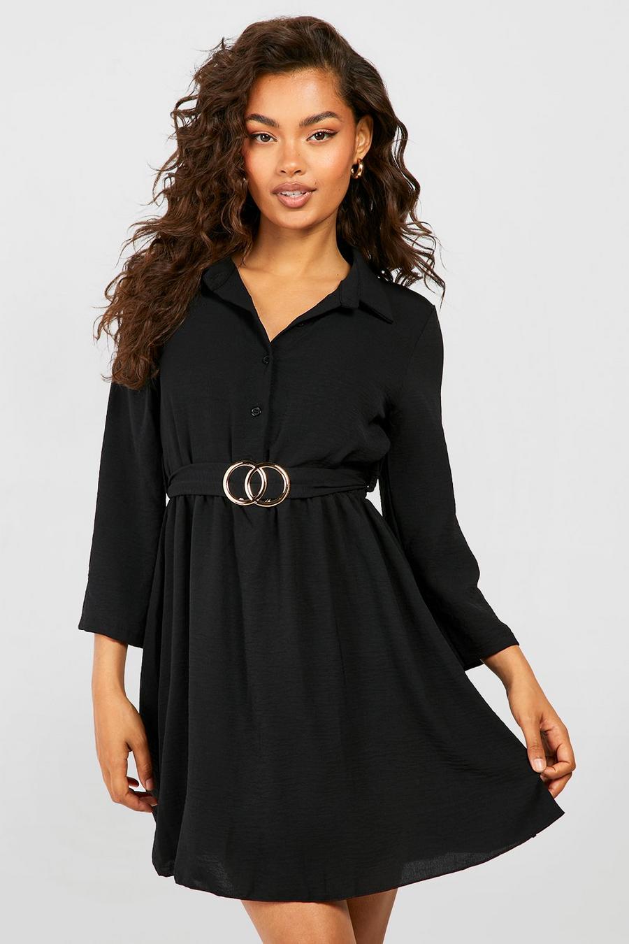 Hemd-Kleid mit Gürtel, Black image number 1