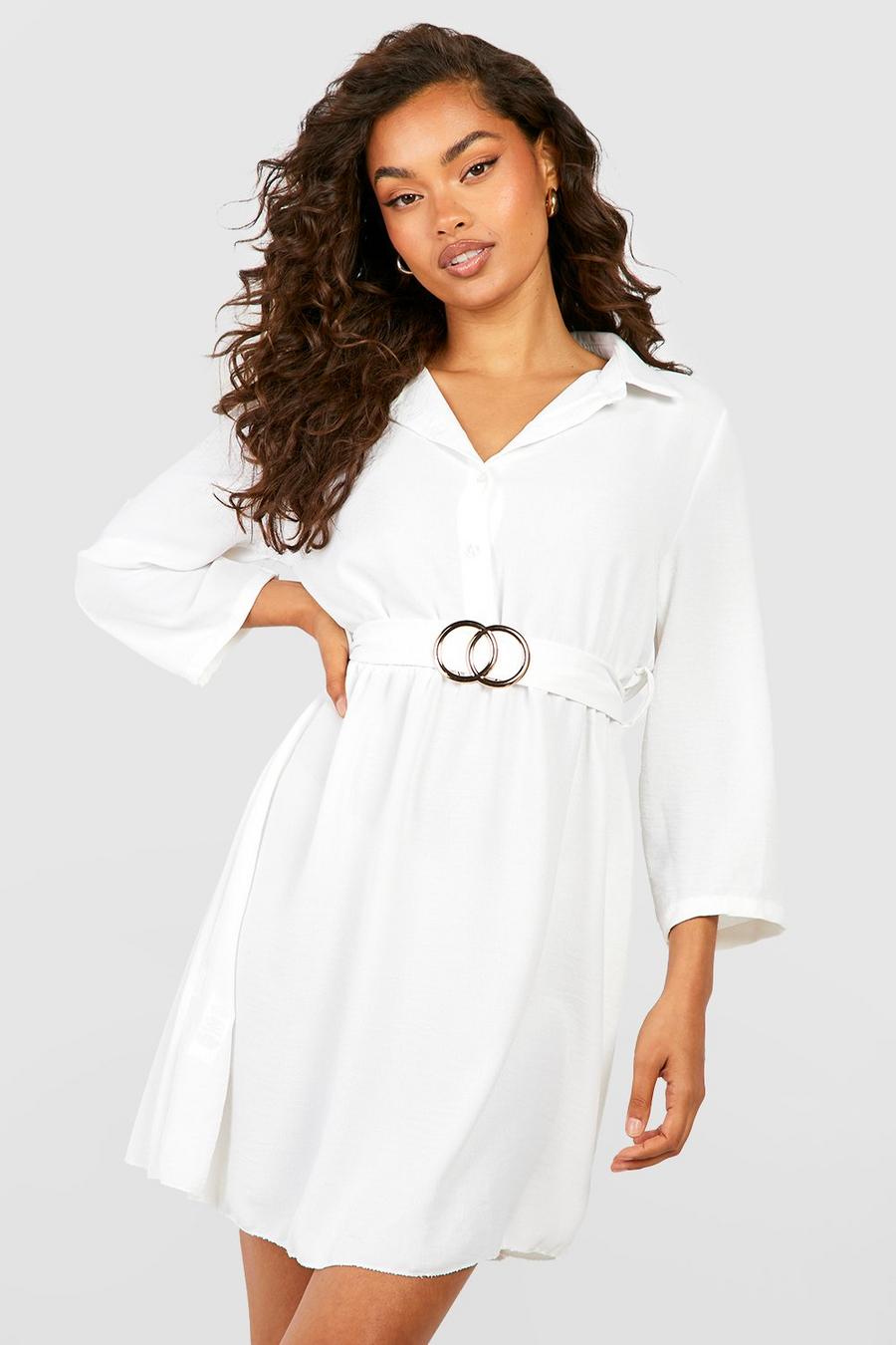 White Belted Shirt Dress image number 1