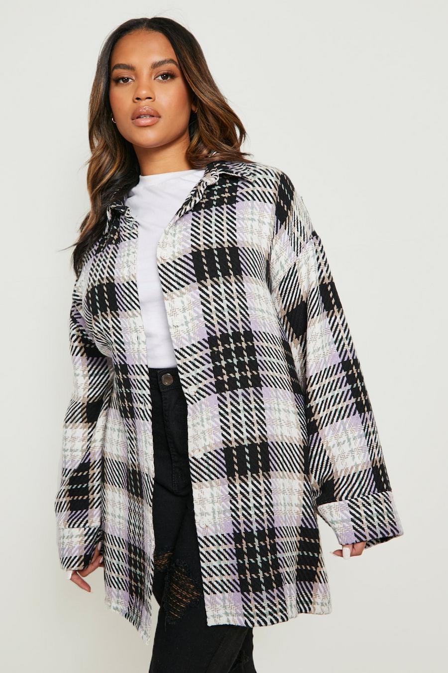 Lilac Plus Oversized Wide Sleeve Check Shacket image number 1