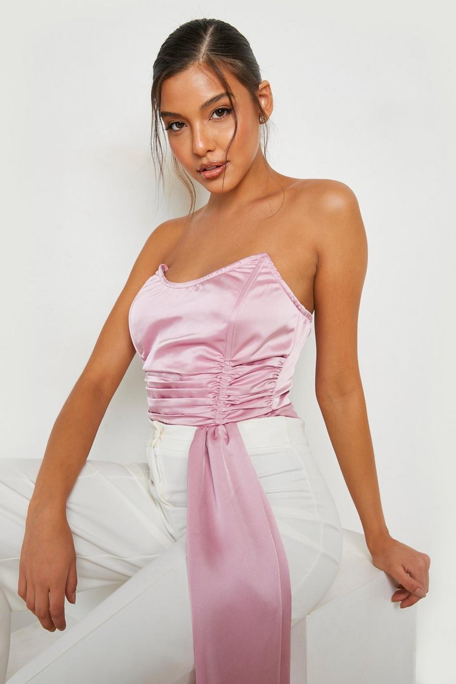 Lilac Satin Tie Waist Corset Bodysuit  image number 1