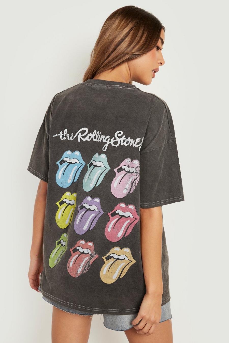 Charcoal grå Rolling Stones Back Print Overdyed T Shirt