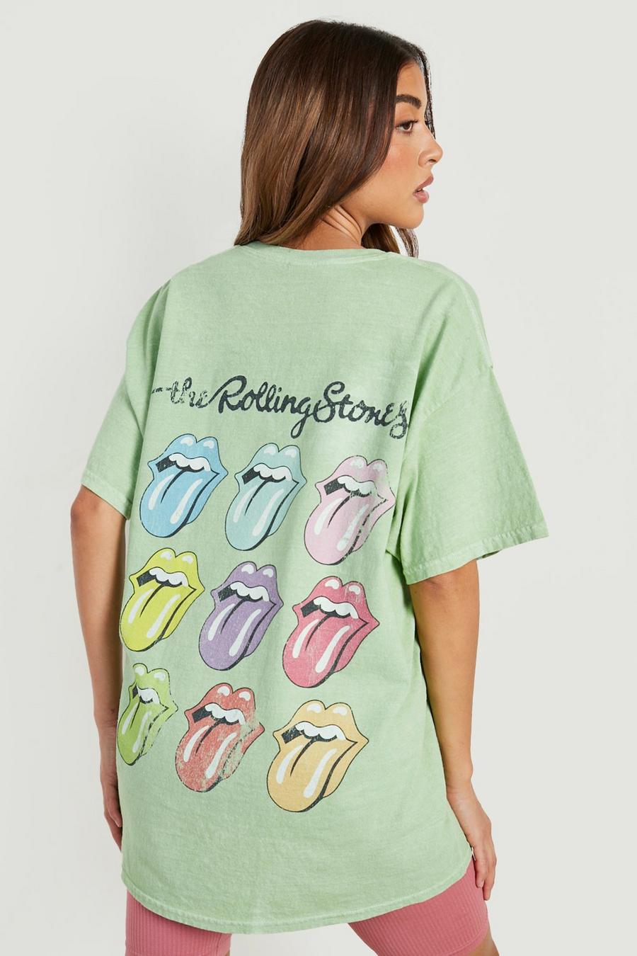 Green Rolling Stones Back Print Overdyed T Shirt