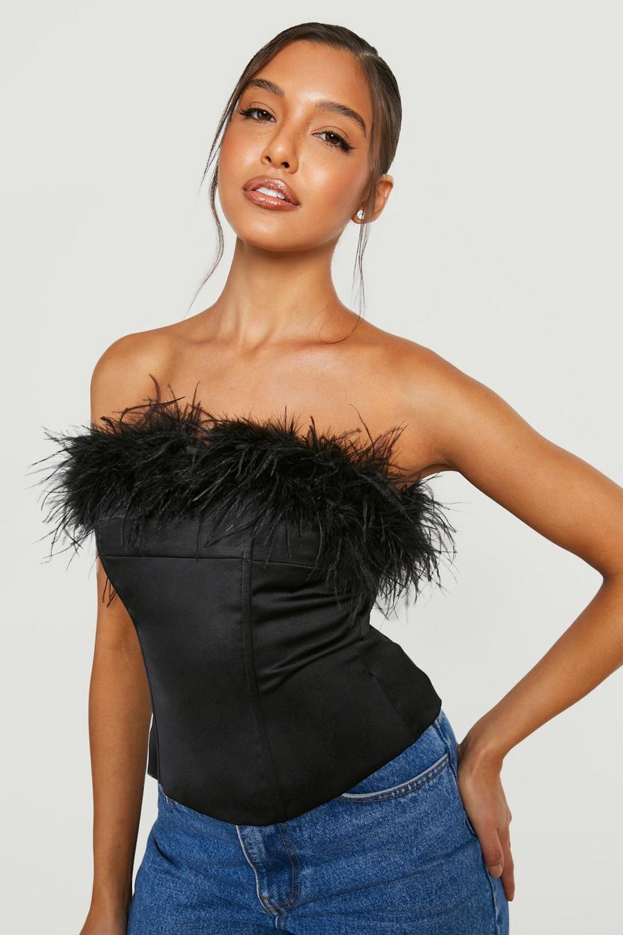 Black Feather Bandeau Corset Top image number 1
