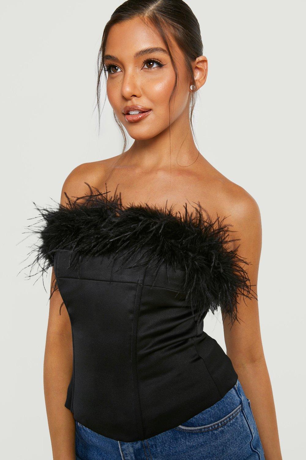 Feather Cropped Bandeau Corset Top