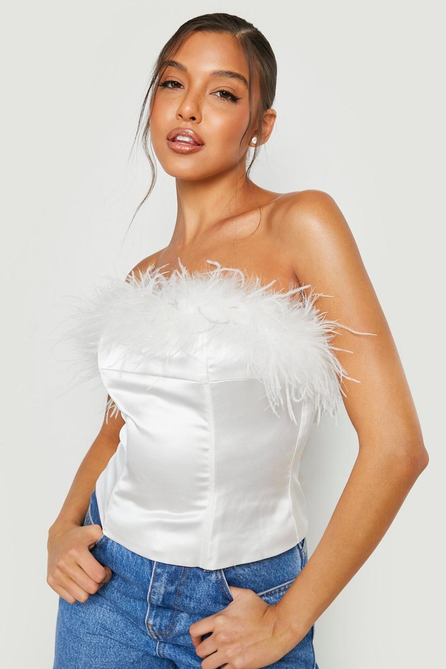 Women's White Feather Bandeau Corset Top