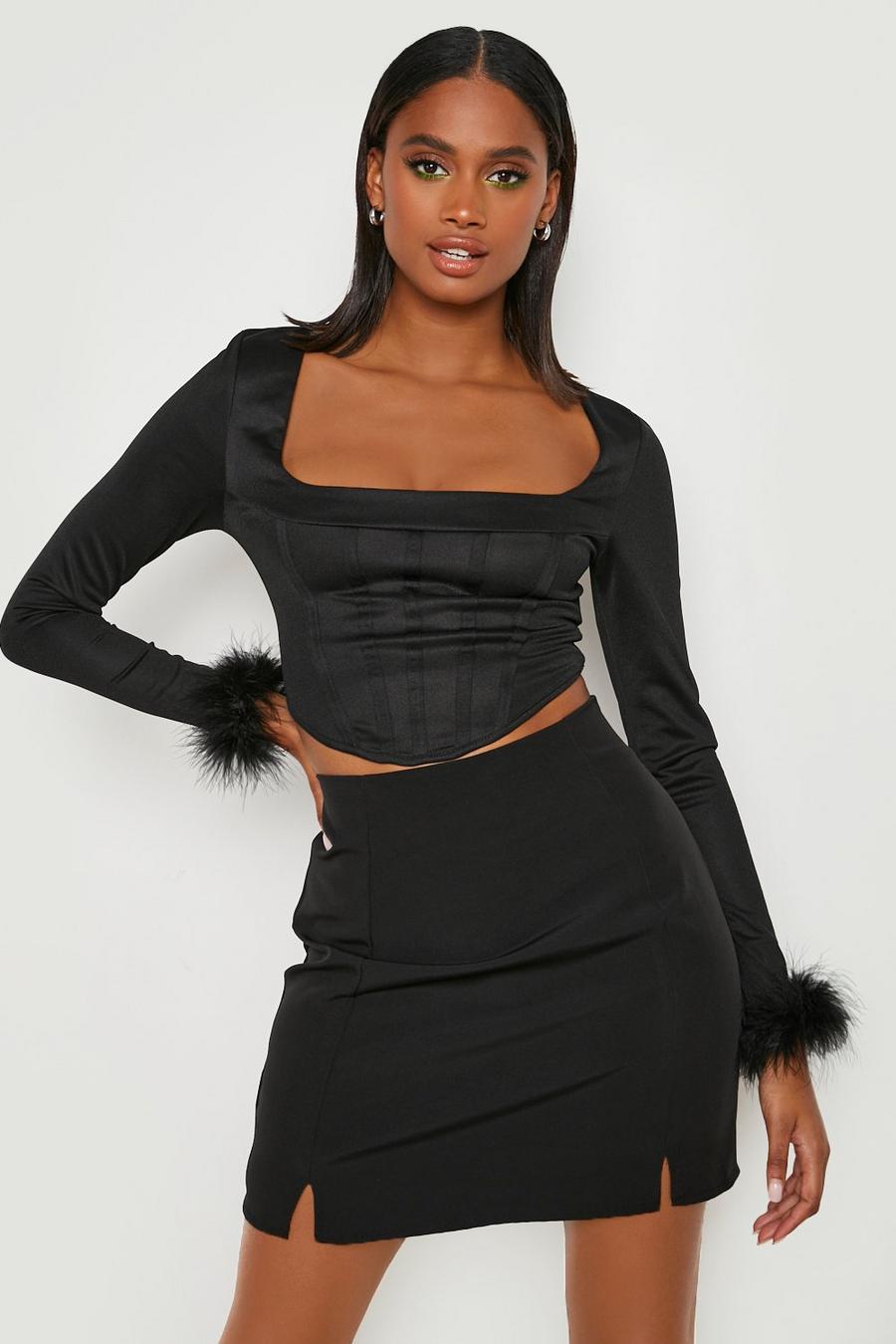 Top corset à bordure en plumetis, Black noir image number 1