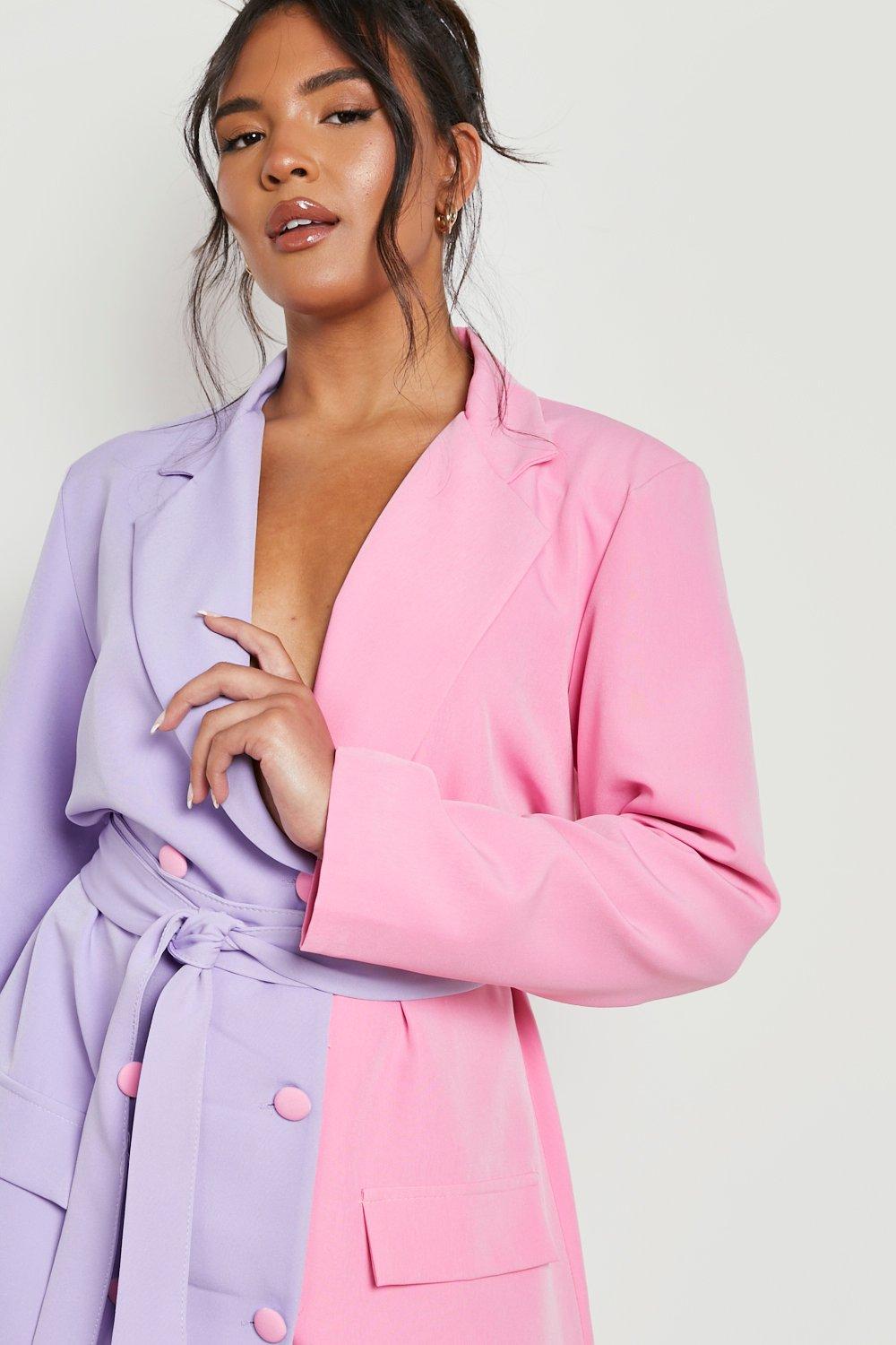 Plus Colour Block Obi Tie Belt Blazer Dress boohoo USA