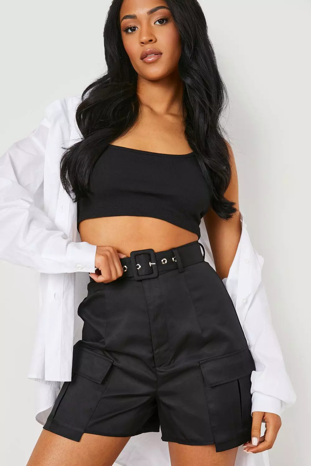 Black high waisted cargo 2024 shorts