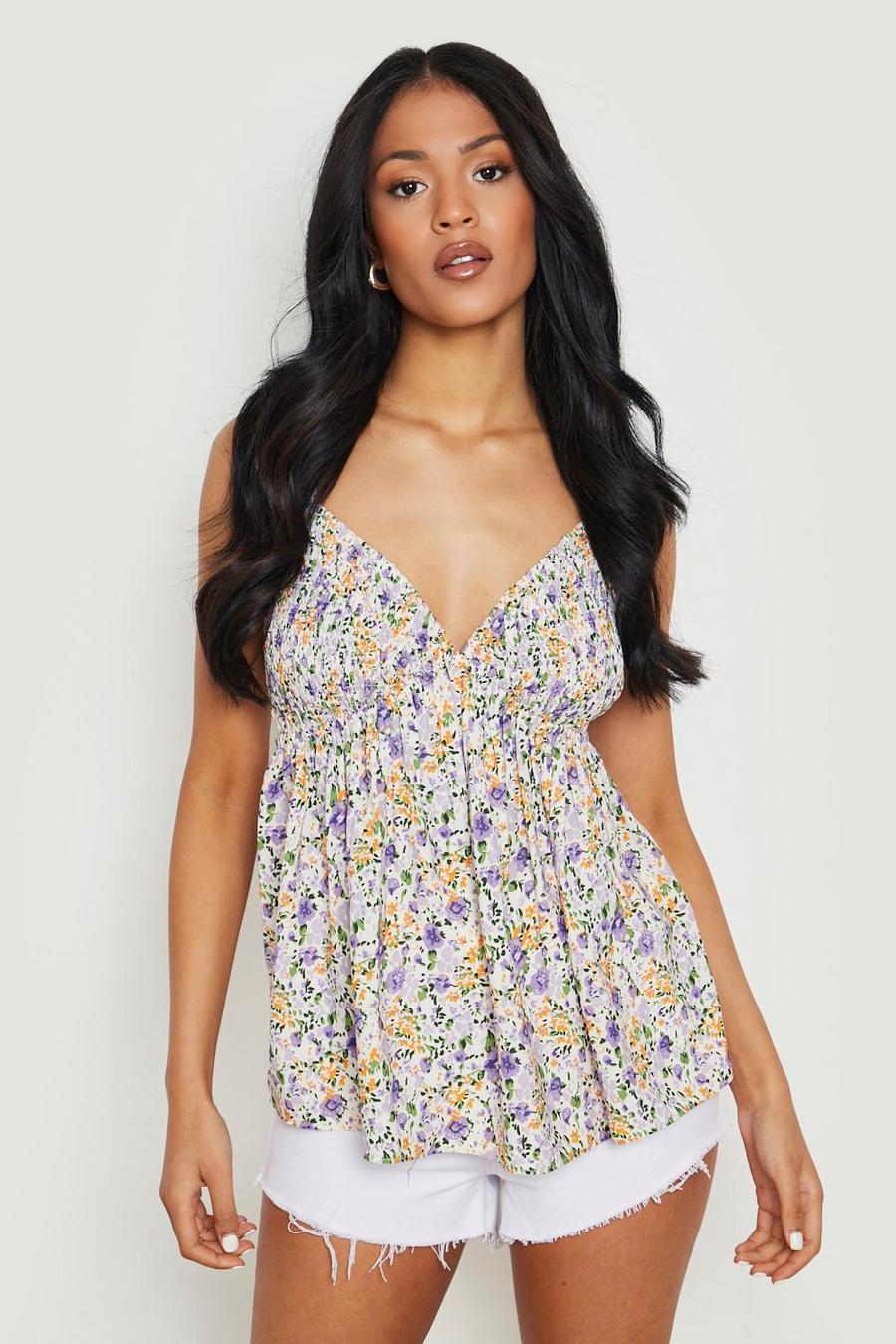 Lilac Tall Floral Print Ruffle Detail Camisole image number 1