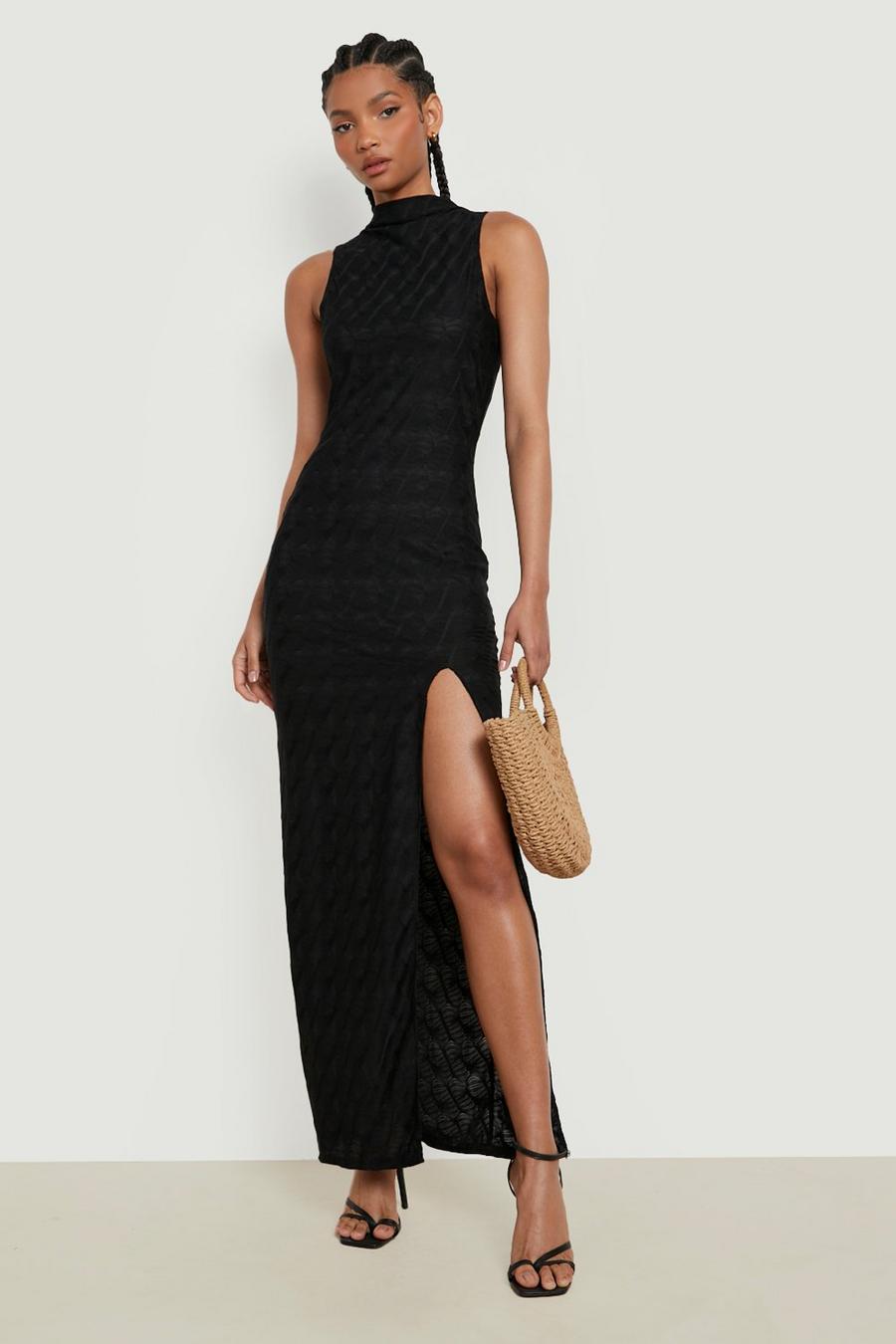 Black Tall Textured Side Split Maxi Dress image number 1